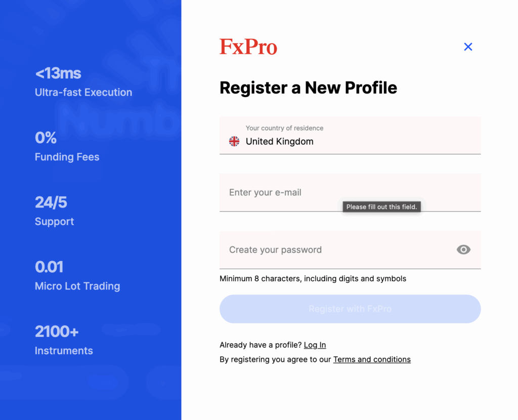 fxpro opening account