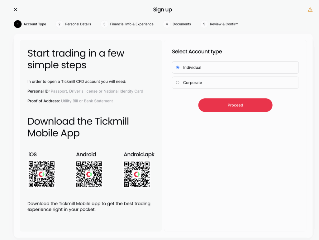 tickmill opening account