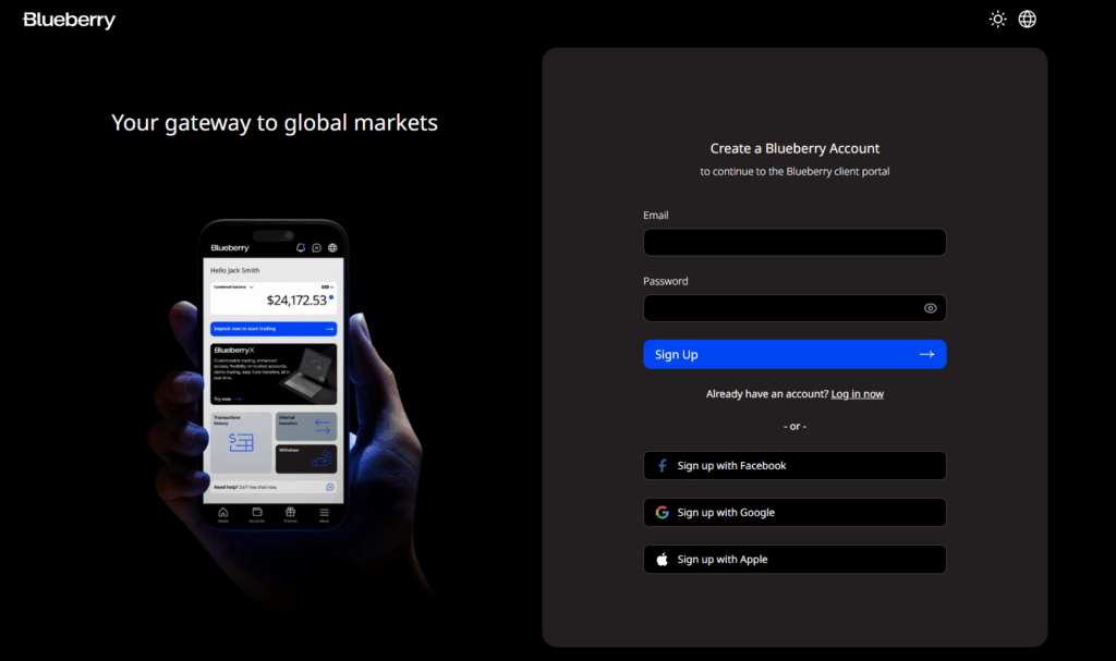 blueberry open account